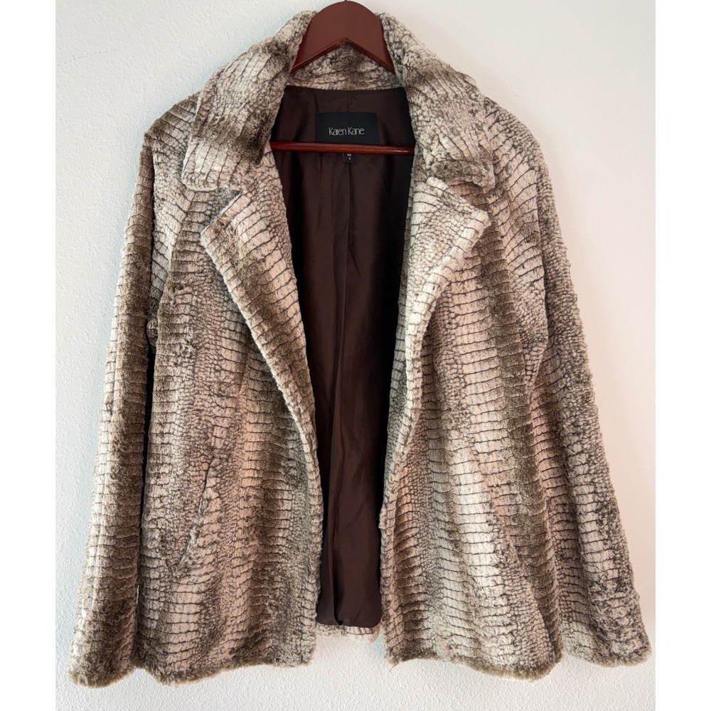 Karen Kane Faux Fur Jacket Brown Snake Print Animal Print Winter Coat Small